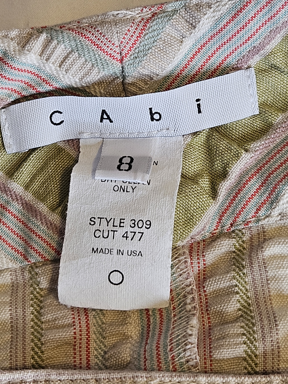 NWOT CAbi Striped Mini Skirt Olive Pink Cream Teal Women's Size 8 Cotton Casual - Picture 2 of 7